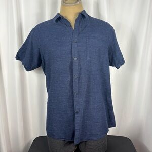 Marc Anthony Short Sleeve Linen Blend Button-Down Shirt in Navy Heather